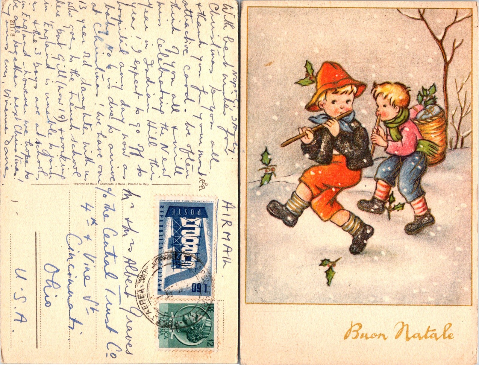 Vintage Buon Natale Italian Italy Christmas X-Mas Postcard Used 49971