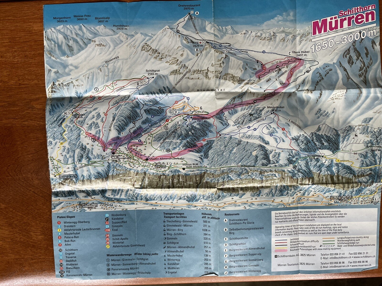 Vintage Mitten Schilthorn Ski Run Map Switzerland appx 35 years old