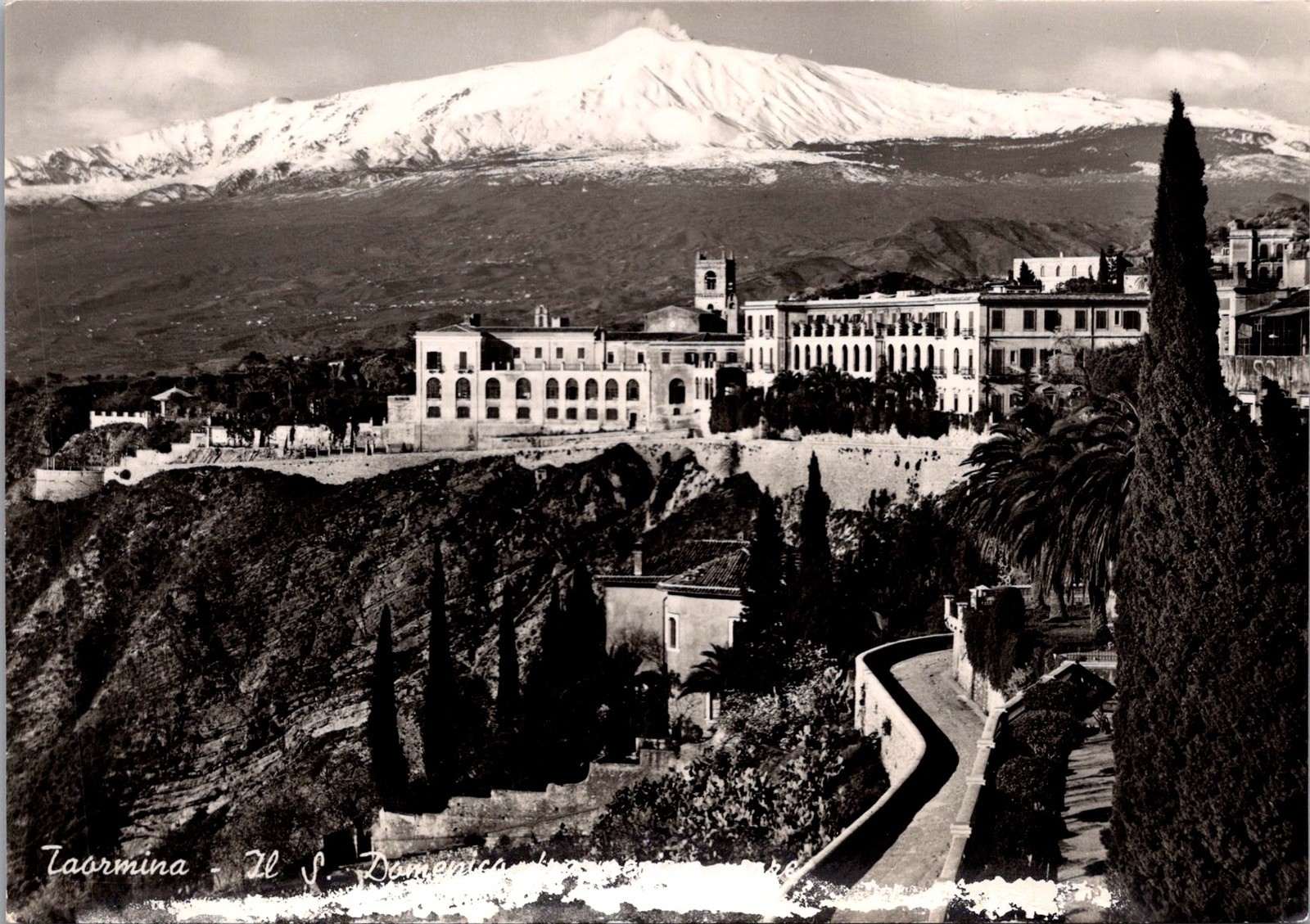 Taormina Italy Scenic View Il S. Domenico Mount Etna Real Photo RPPC Postcard