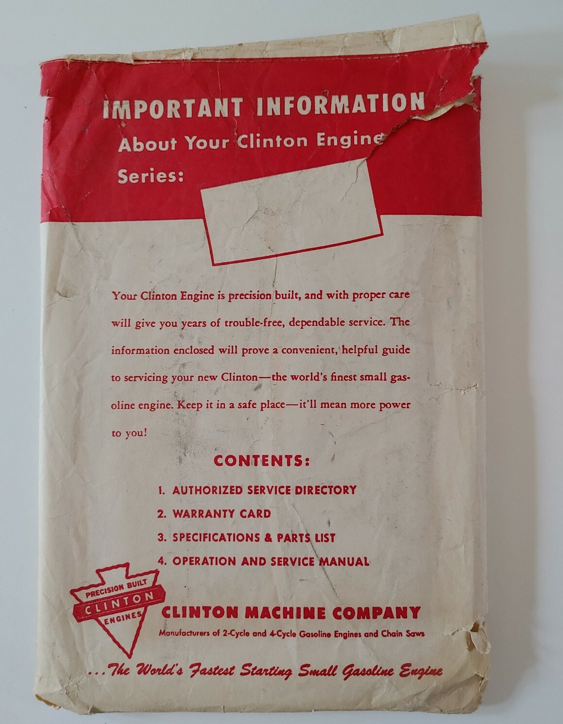 Vintage Authorized Clinton Service Directory 2 Cycle Engine Manual