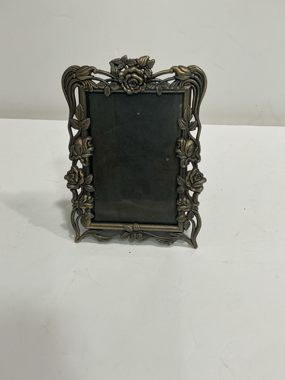Vintage Ornate Brass Metal Rose Picture Frame Art Nouveau Victorian Floral 5x7