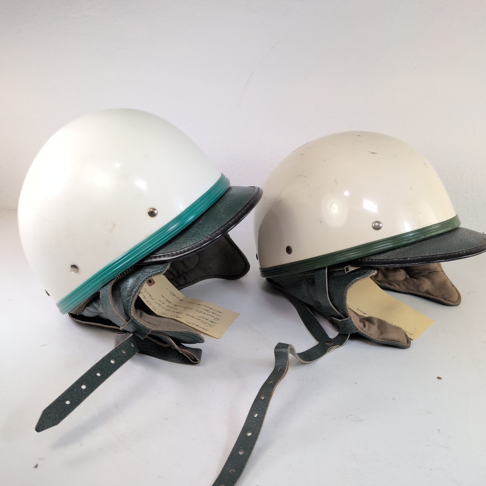 Lot of 2 VTG East German Police Motorcycle Helmets Volkspolizei Sizes 57 + 59 Lot of 2 VTG East German Police Motorcycle Helmets Volkspolizei Sizes 57 + 59