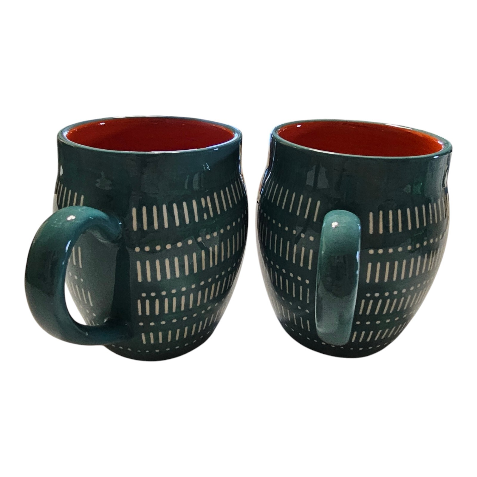 Set Of 2 Baum Tangier Turquoise / Orange Interior 16 Ounce Coffee Mugs NO Chips