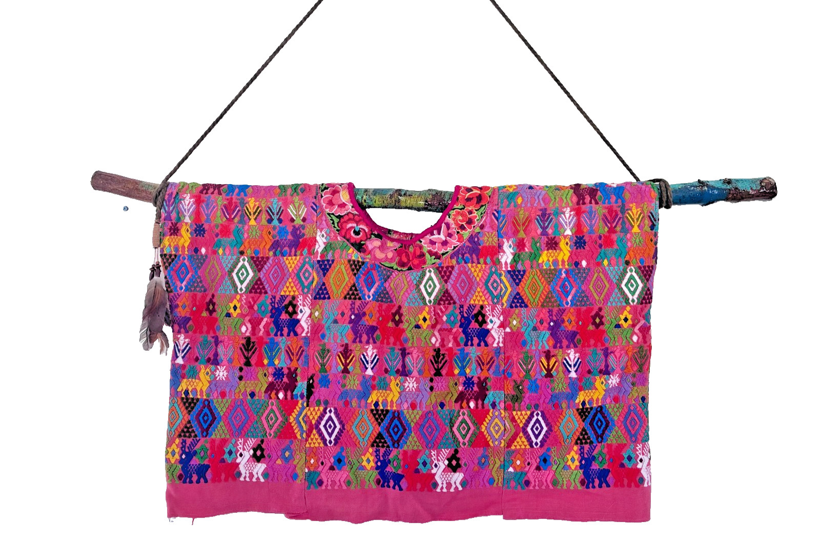 Textile Art Woven Wall Hanging Vintage Guatemalan Huipil Mexican Folk Art Decor