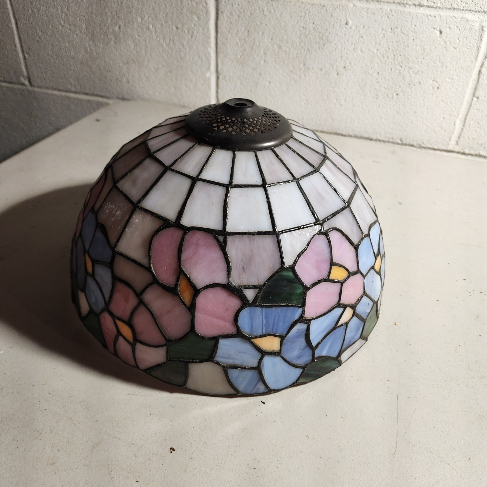 Vintage Tiffany-Style Floral Stained Glass Dome Lamp Shade #R109