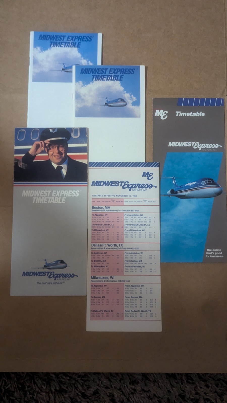 Midwest Express Timetables - Lot 5 - Nov 1984, Sep 1985, Jul 1986 1989, May 1990 Midwest Express Timetables - Lot 5 - Nov 1984, Sep 1985, Jul 1986 1989, May 1990