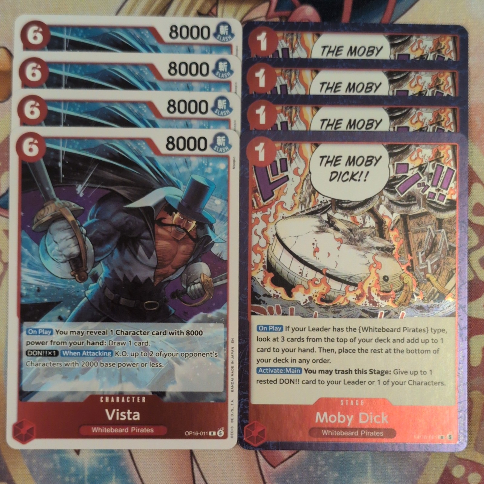 4 x Vista OP16-011 R & 4 x Moby Dick OP16-021 R One Piece Mint Playsets RED