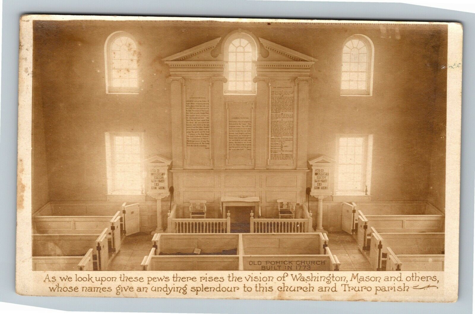 RPPC Lorton VA-Virginia, Interior Of Old Pohick Church Real Photo Postcard