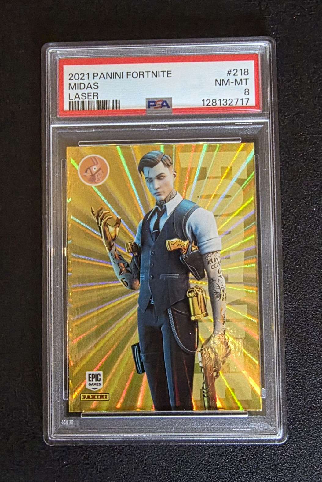 Panini 2021 Fortnite Midas Laser #218 Hologram PSA 8 Cert 128132717