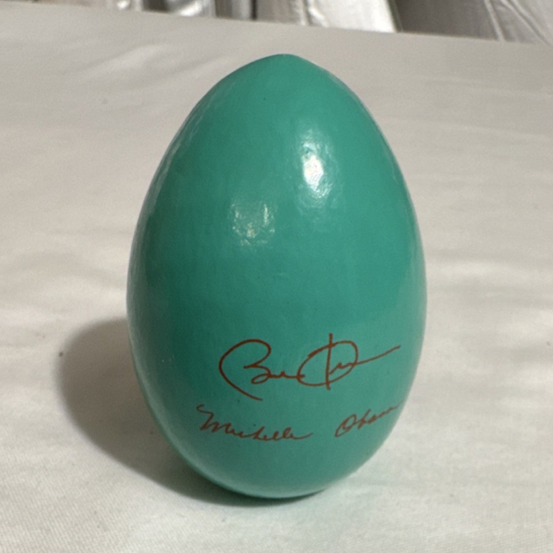 Presidential Barack Obama Teal Egg Signed by Michelle Obama (Not Authenticated)