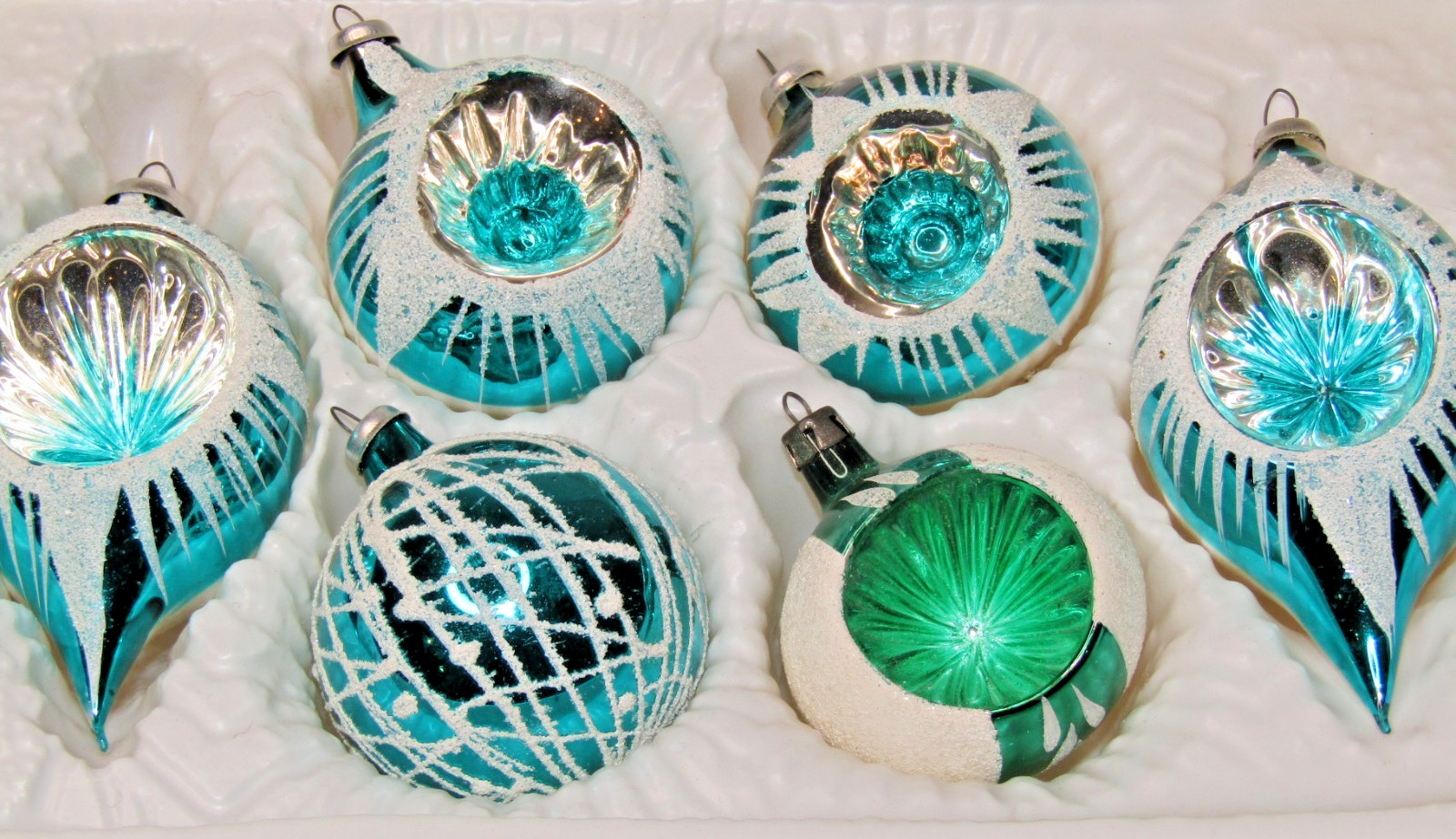 Lot Vintage Glass Indent Mica Sugared BALL DROP Christmas Ornaments Colombia