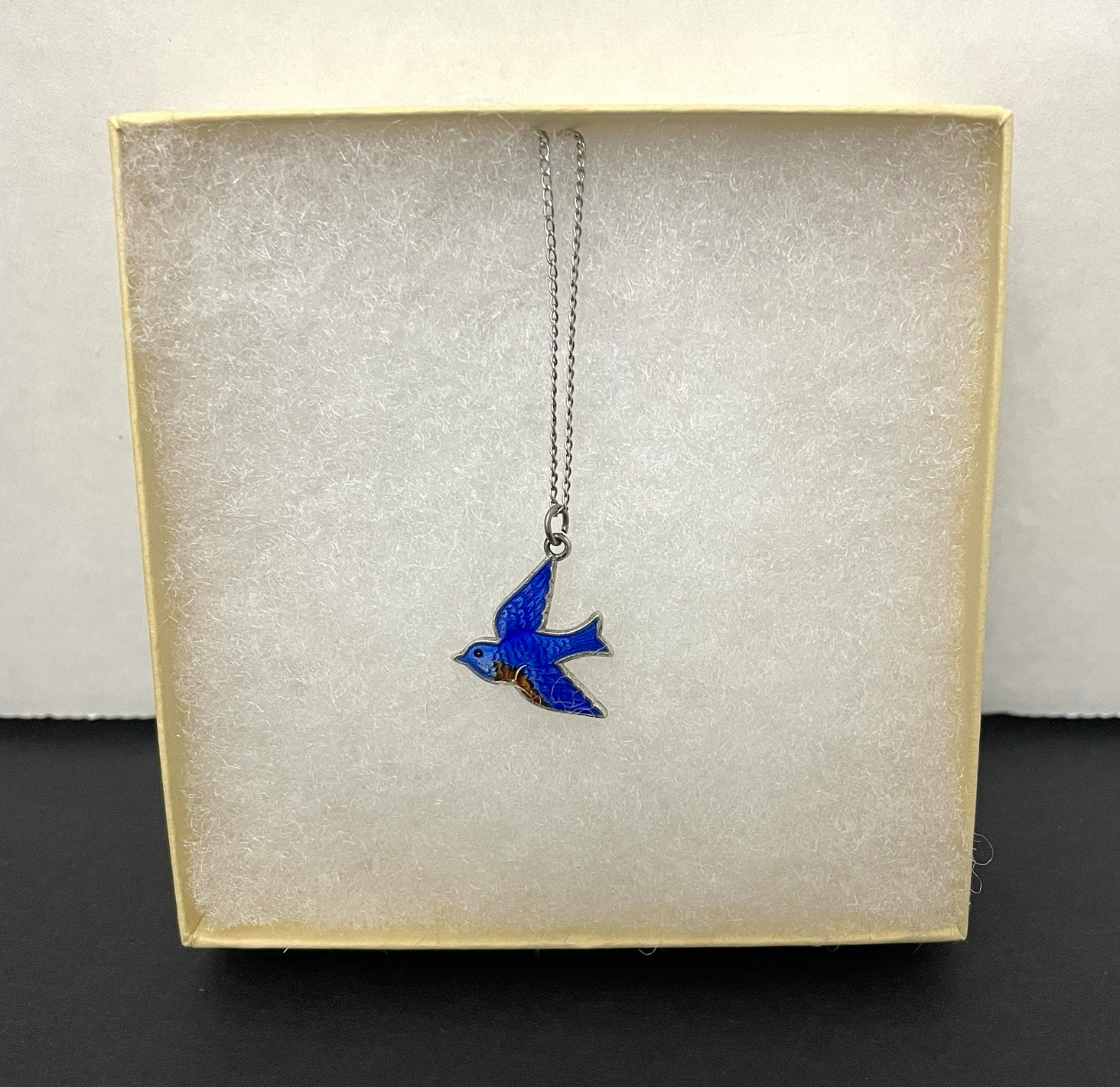 VTG Wells Sterling Silver Guilloche Enamel Bluebird of Happiness Charm Necklace