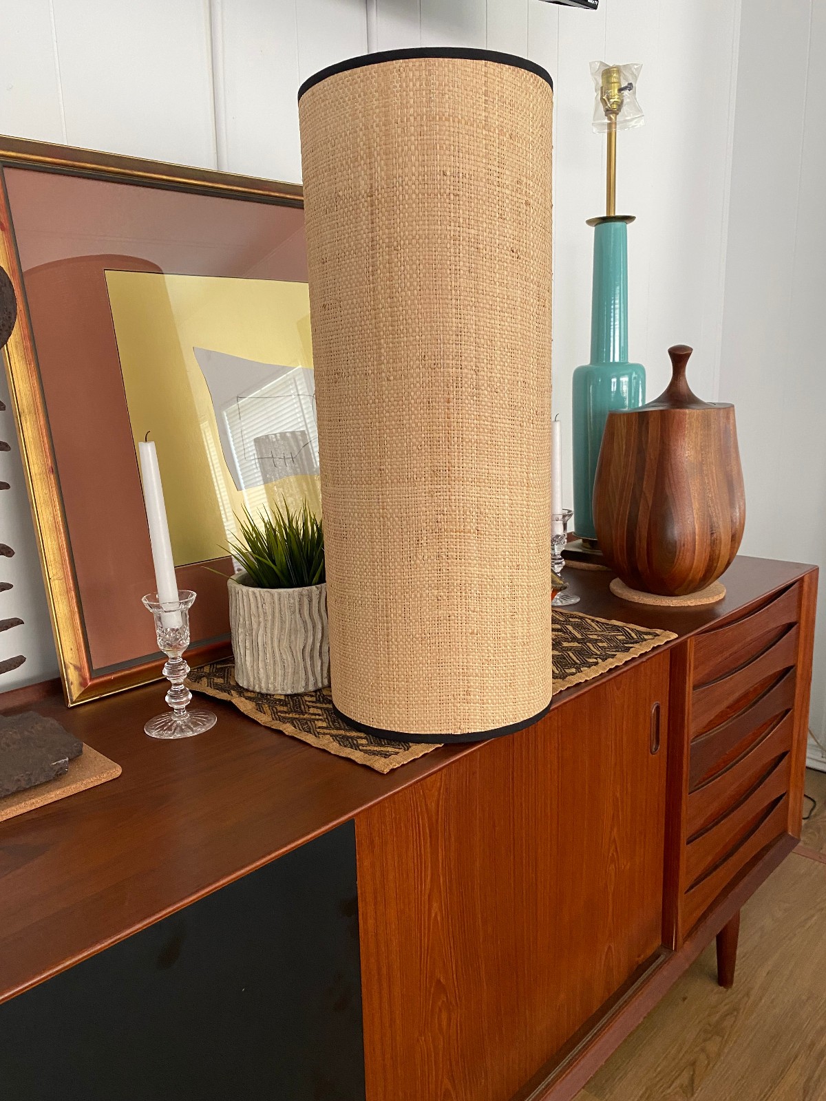 New Large Woven Cane Lamp Shade Mid Century Modern style Lighting MCM