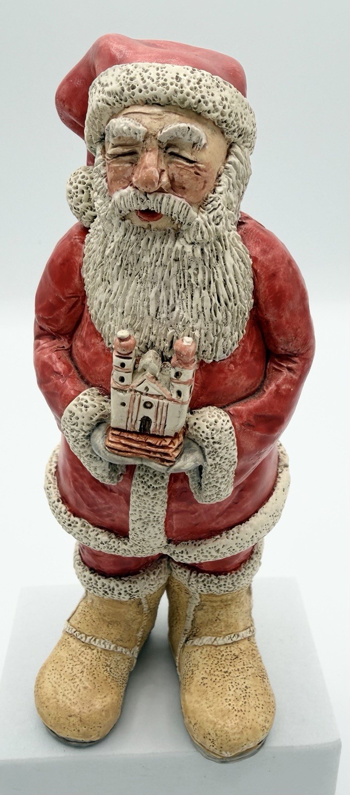 Signed Santa’s Mission Folk Art Santa Figure Holding Church OOAK Style