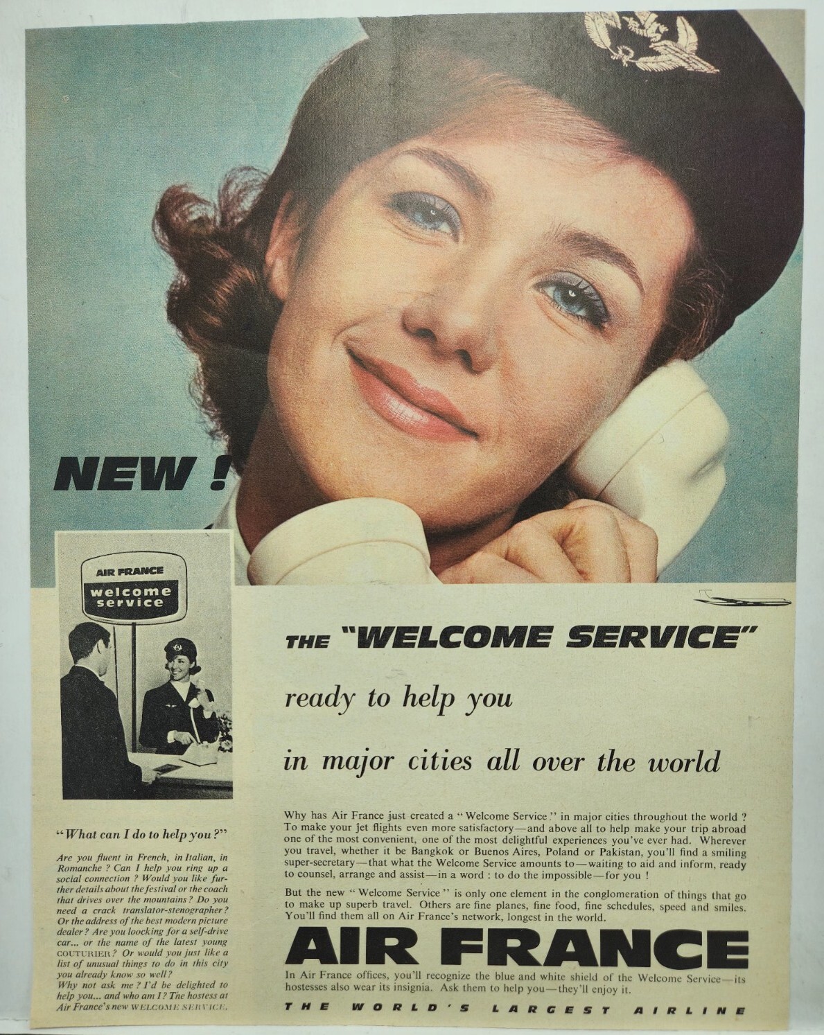 1962 Air France Airline Airplane Service Women Original Print Ad Life Magazine
