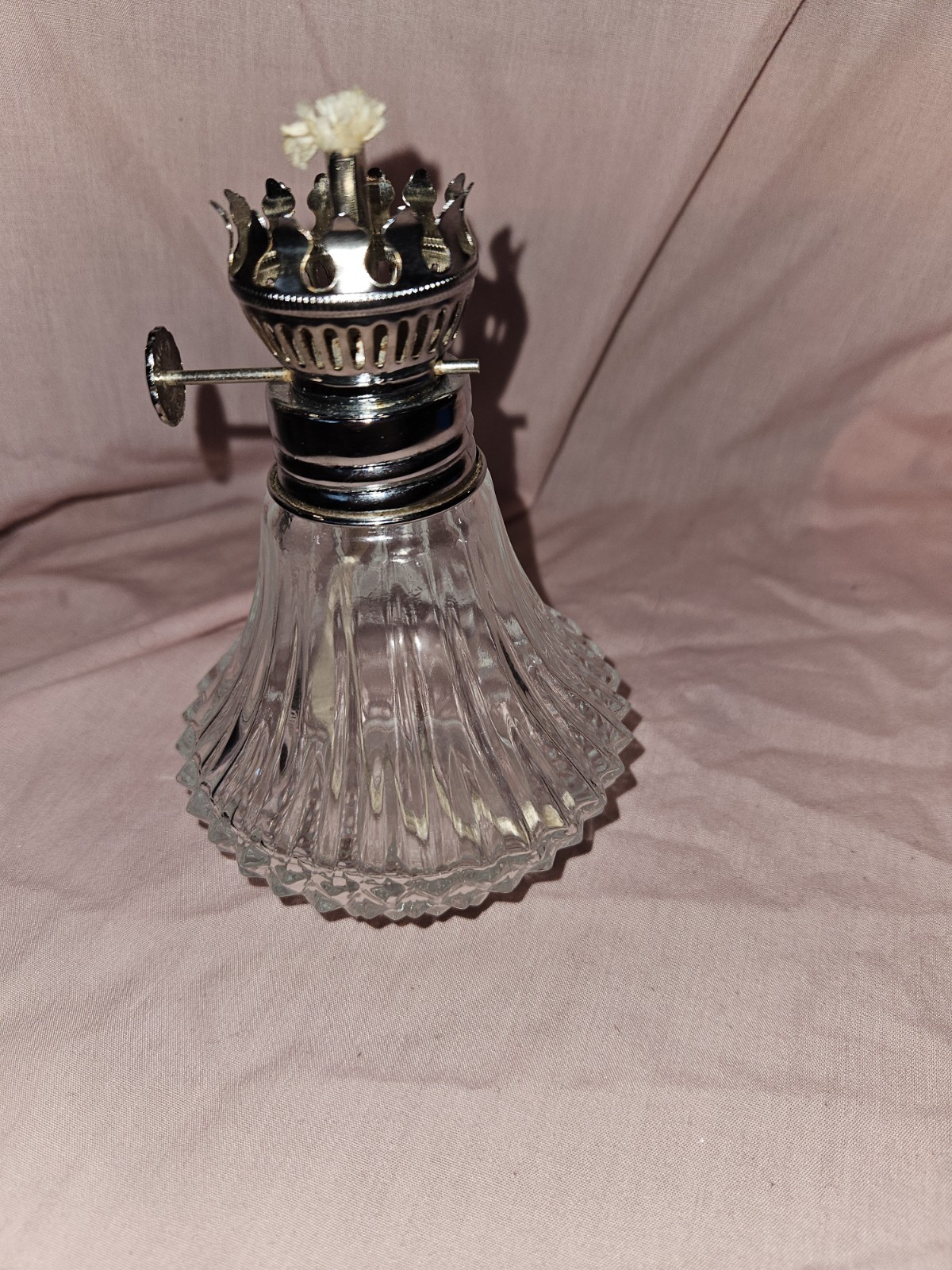 Miniature Lamp Light Farms Clear Glass Diamond Cut Kerosene Oil Base, 5.5”