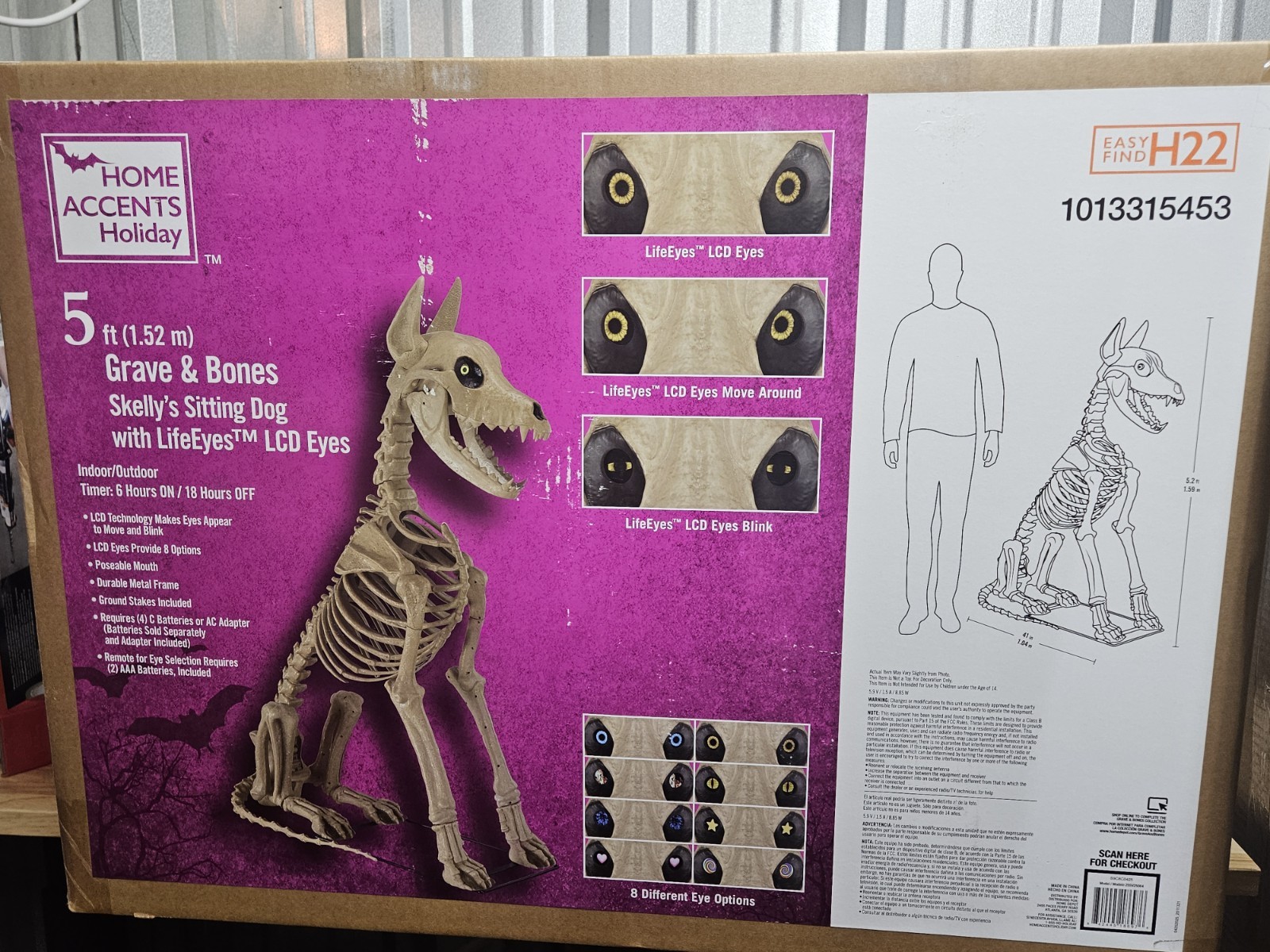 Grave & Bones 5 Ft Skelly's Sitting Dog with LifeEyes LCD Eyes Brand New