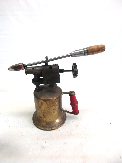 Vintage Turner Brass Red Handle Blow Torch w/ Grover Soldering Iron