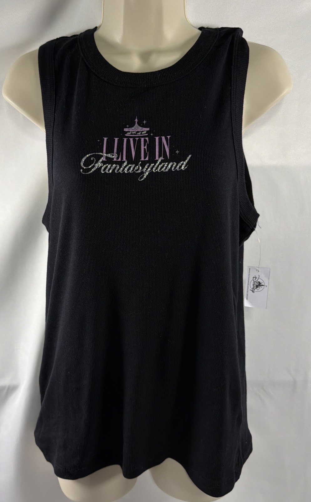 2026 Disney Women’s M I LIVE IN Fantasyland Carousel  Fitted Black Tank Top NWT