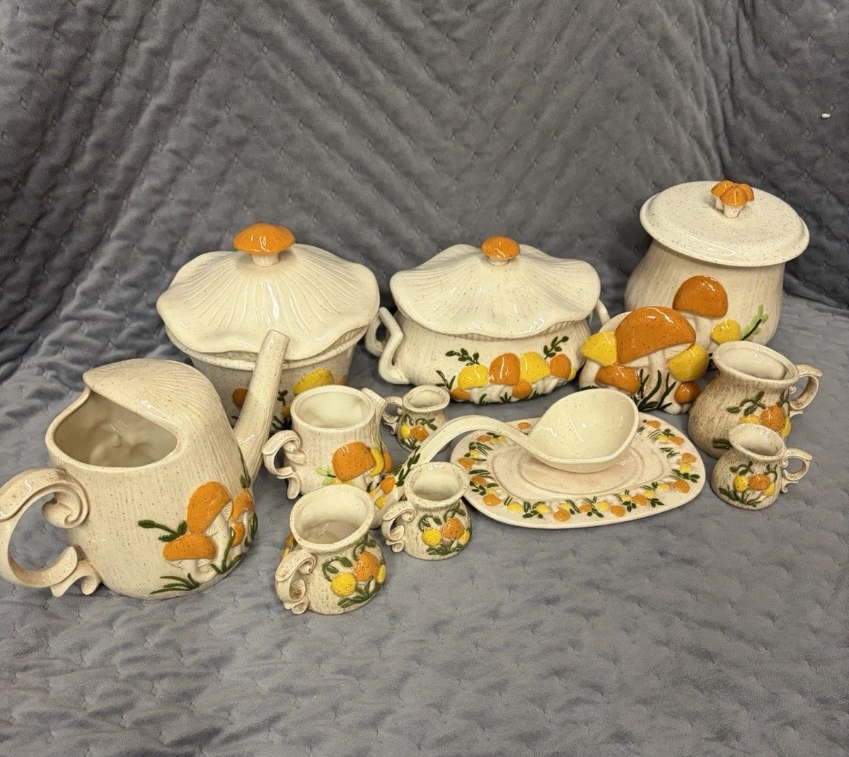 Vintage Arnel’s Merry 13 Piece Canister Tea Set Fruit Pattern Mid Century