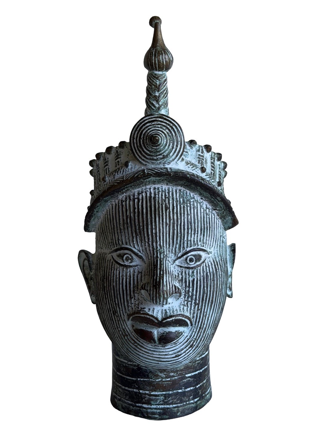 Vintage Mid Century Benin Bronze Nigeria Edo Ife Head Sculpture 12” Tall