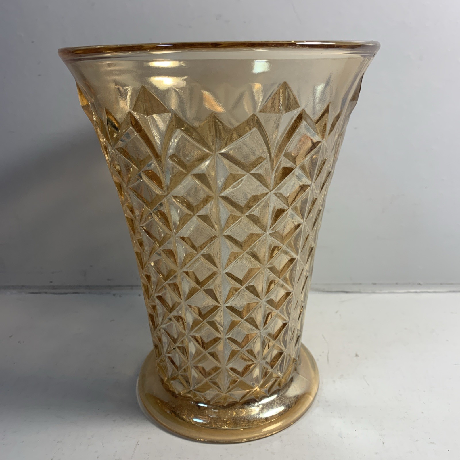 Vintage Jeannette Glass Marigold Carnival Waffle Diamond Cut Iridescent 7\