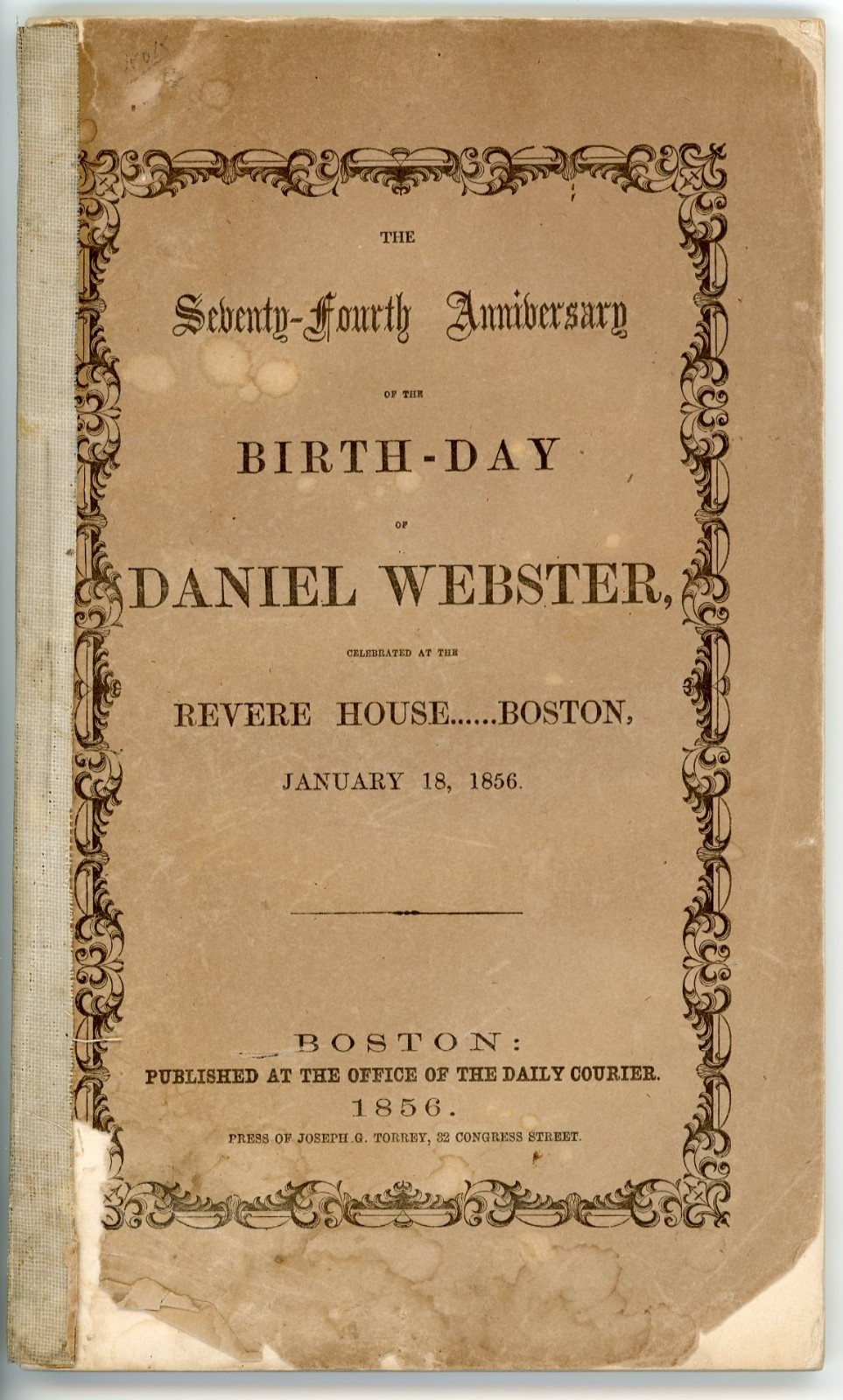 Daniel Webster Birthday Commemoration Revere House Boston Antique - 1856
