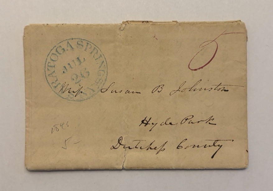 JA68 1845 Saratoga Springs Blue Cancel Johnston John Mason Steamboat Letter