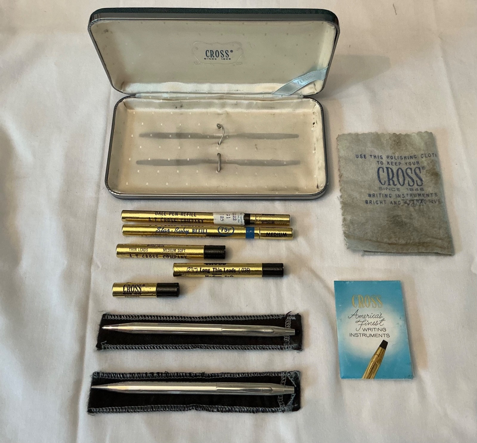 Cross Made in USA Sterling Silver Pen & Pencil Set Refills Erasers Lead Included
