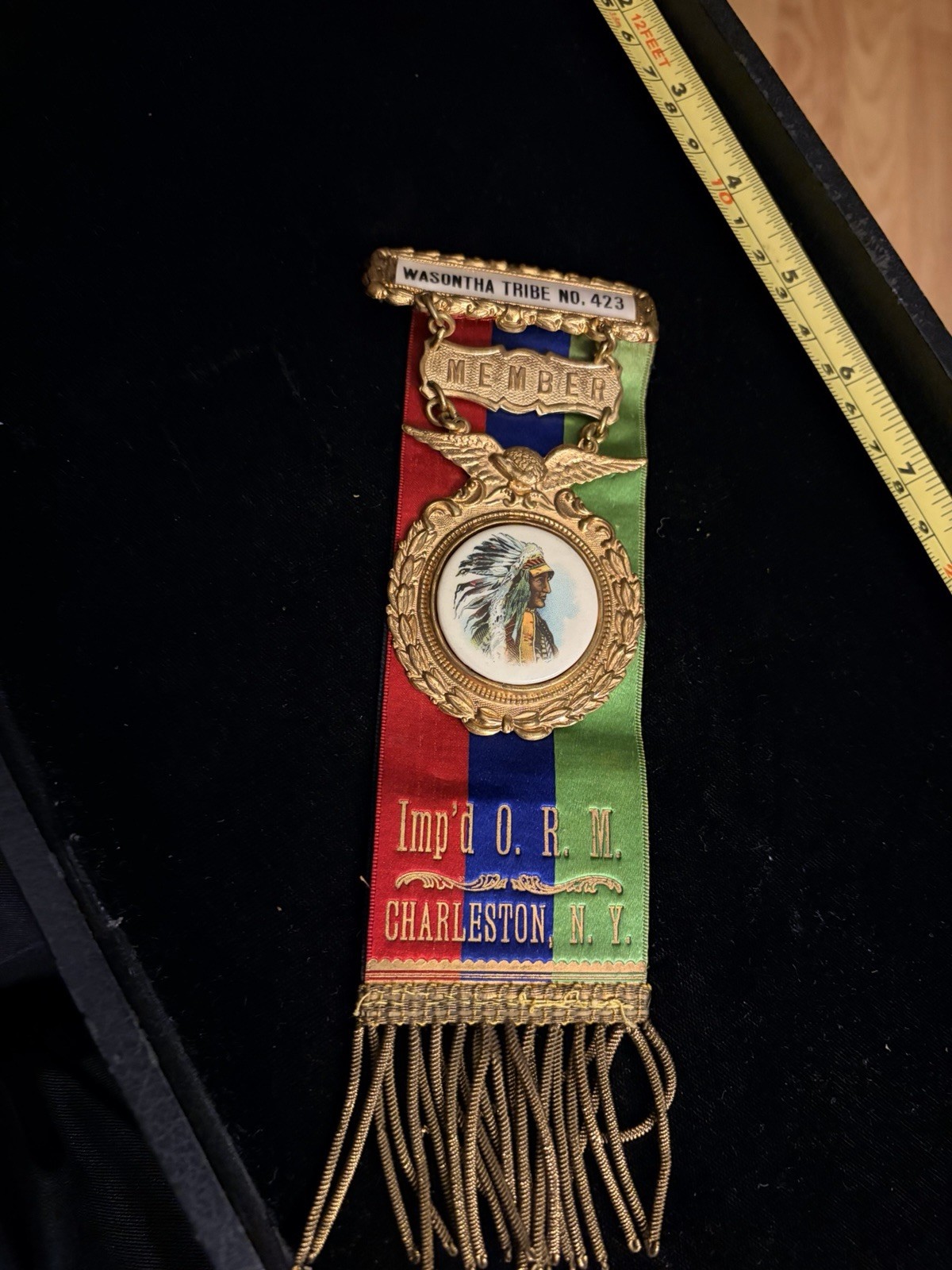 Improved Order Of Red Men IORM Ribbon Pin Wasontha  Tribe 423  Charleston, NY