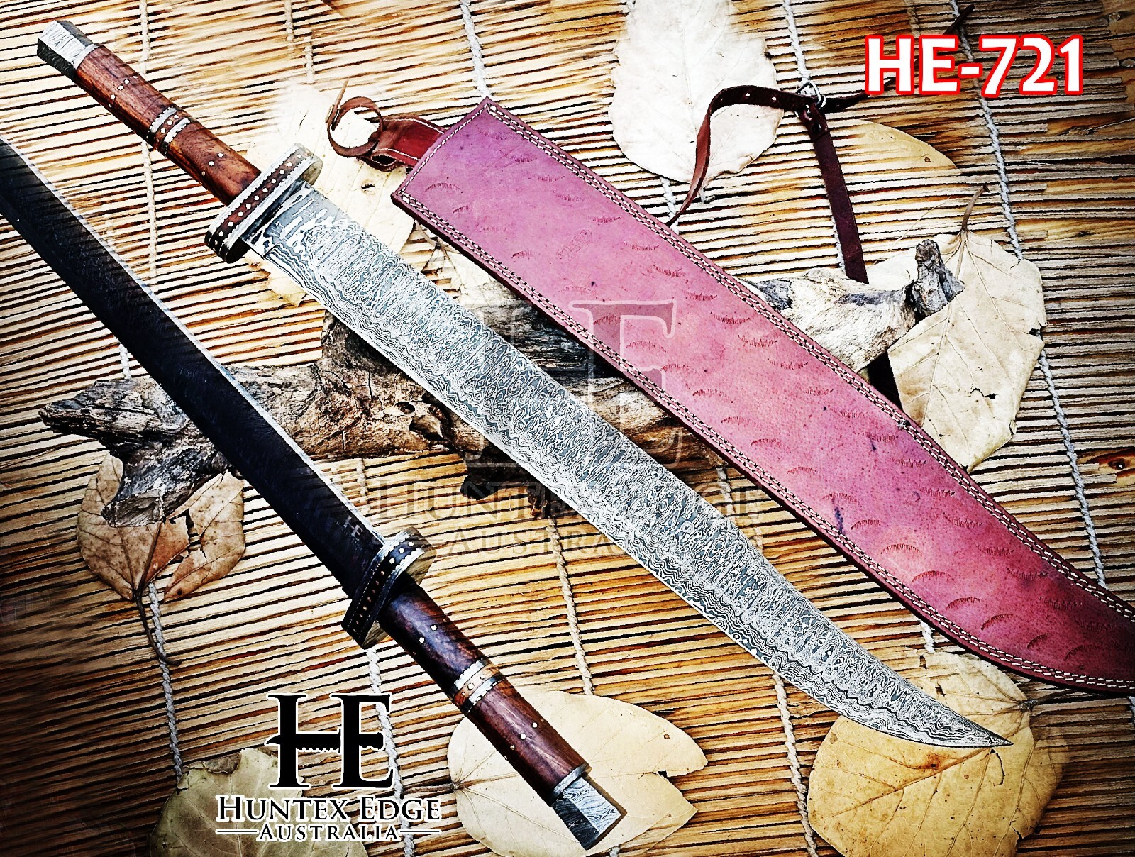 HUNTEX Custom Handmade Damascus Blade Rosewood Hilt 775 mm Long Superb Dao Sword