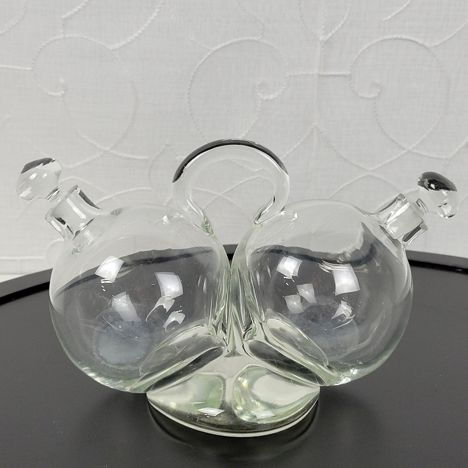 Vintage Oil & Vinegar Cruet Set Clear Czech Hand Blown Glass Table Decor MCM