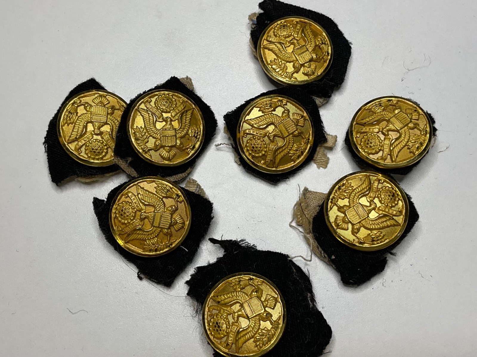 8 Vintage US Army Great Seal Eagle Uniform Buttons Superior Quality w Fabric