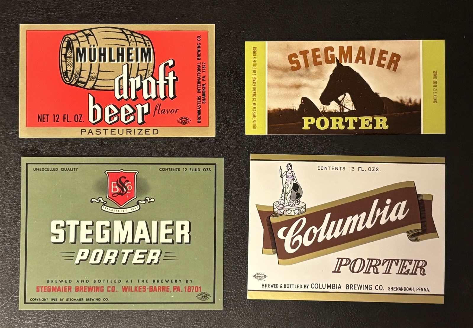 Vintage 1940s-1970s Pennsylvania Beer Labels Stegmaier Columbia Porter Muhlheim