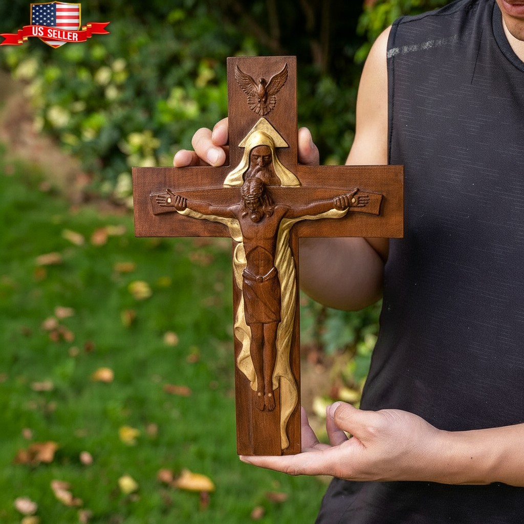 12 inch Antique Wooden Hand Carved Church Wall Cross Crucifix Jesus Christ Gifts