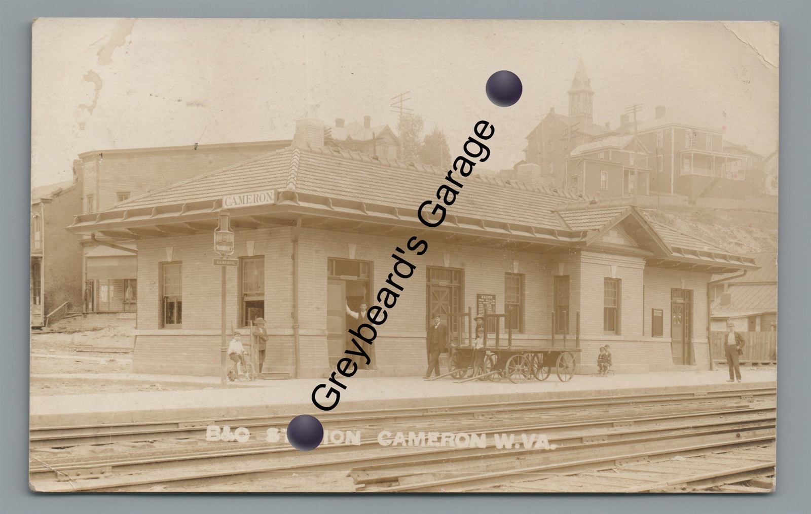 RPPC B&O Baltimore & Ohio Railroad Station Depot CAMERON WV Real Photo Postcard