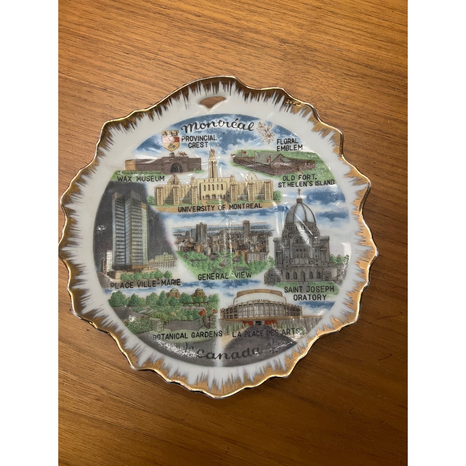 ESD Montreal Canada Souvenir Plate Hand Painted Gold Trim
