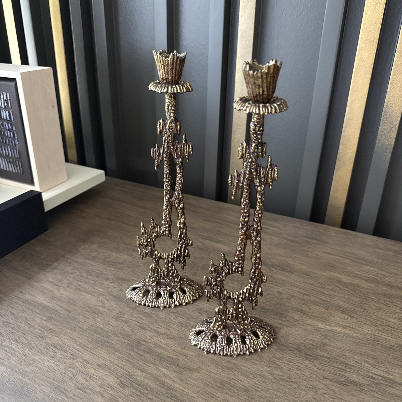 Vintage Brutalist Candle Holders by Wainberg of Israel 1960’s Judicial Set