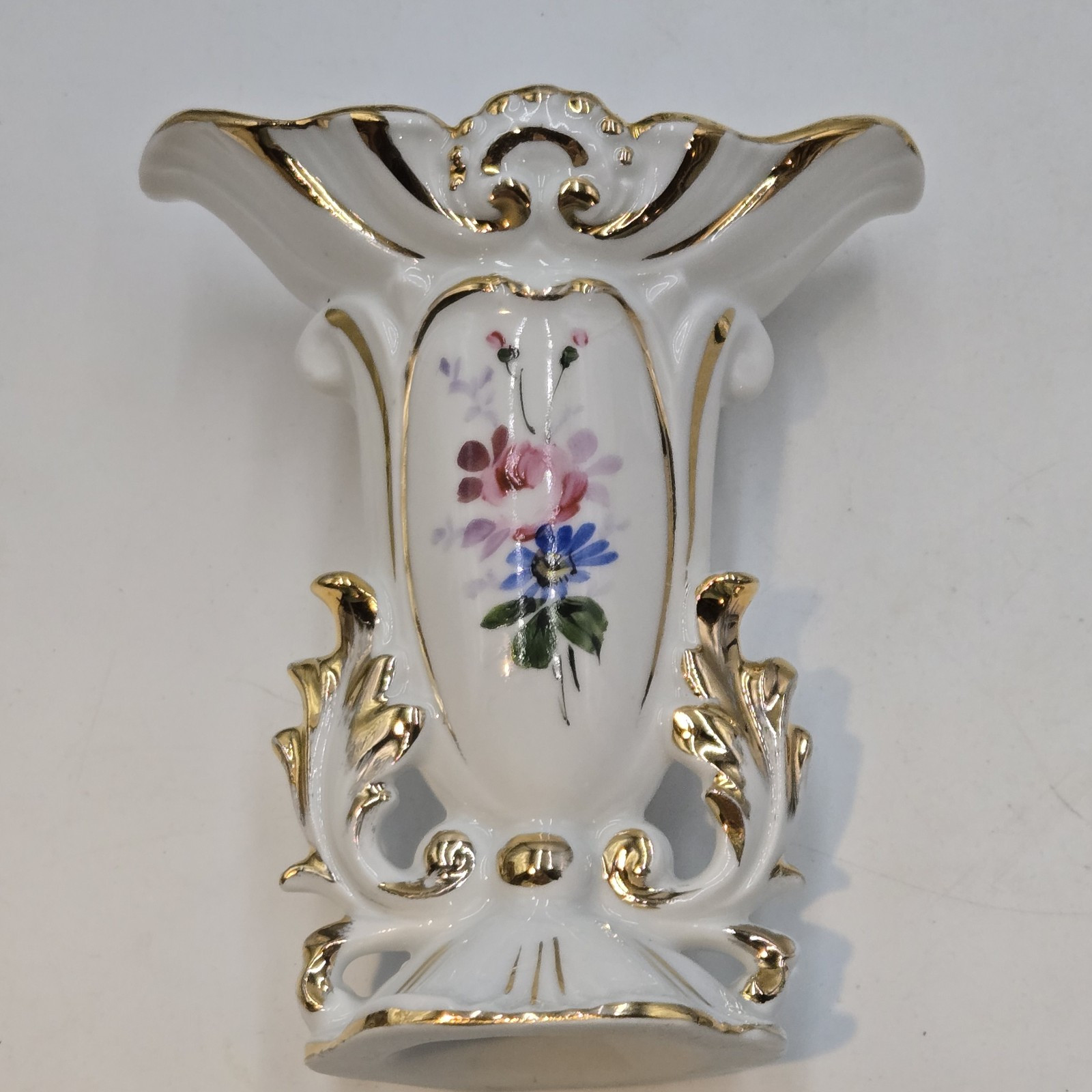 Vintage Antique Made In France Hand Painted Floral Vase Signed CW Gold Trimmed