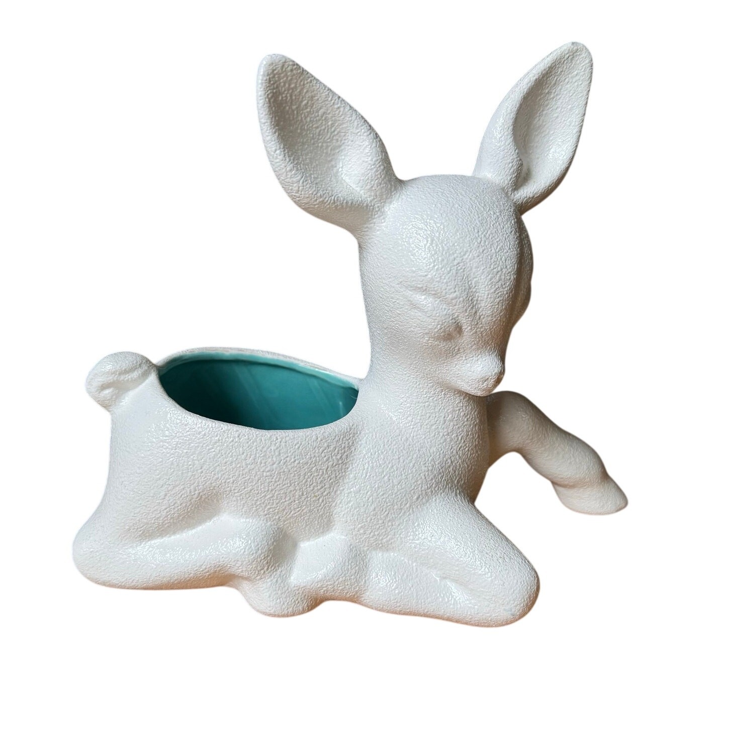 Royal Haegar Sitting White Fawn Deer Small Planter R-1913 Lava Finish Vintage