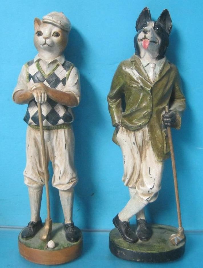 AWESOME VINTAGE DAPPER DOG & CAT GOLFER GOLFING 12
