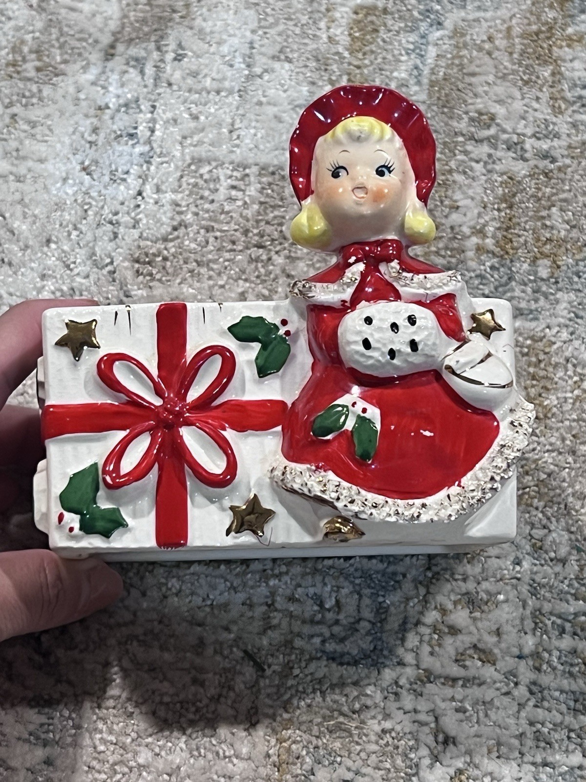 Vintage Relco Christmas Girl Planter Spaghetti Trim