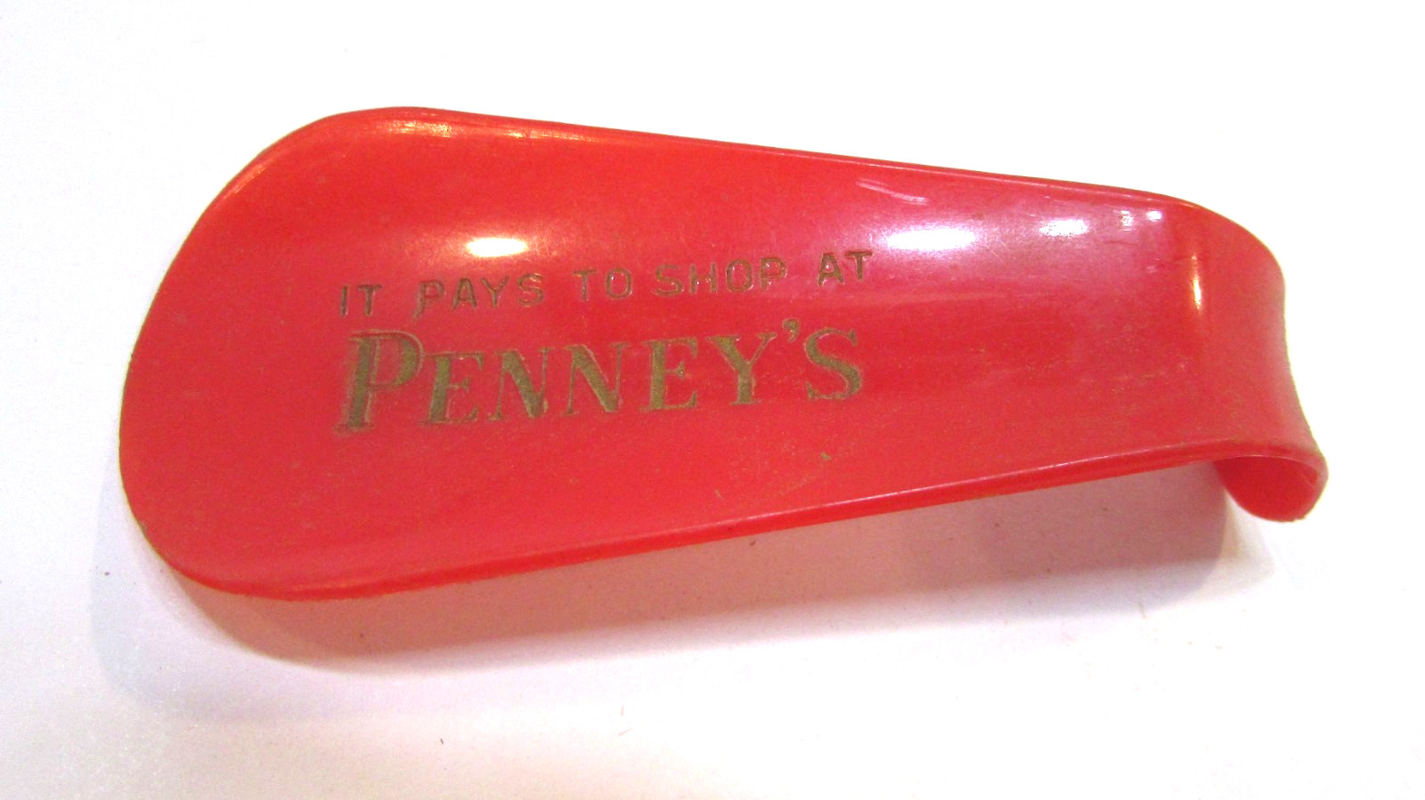 Old 1960's It Pays To Shop At Penney's Vintage Red Plastic Shoehorn