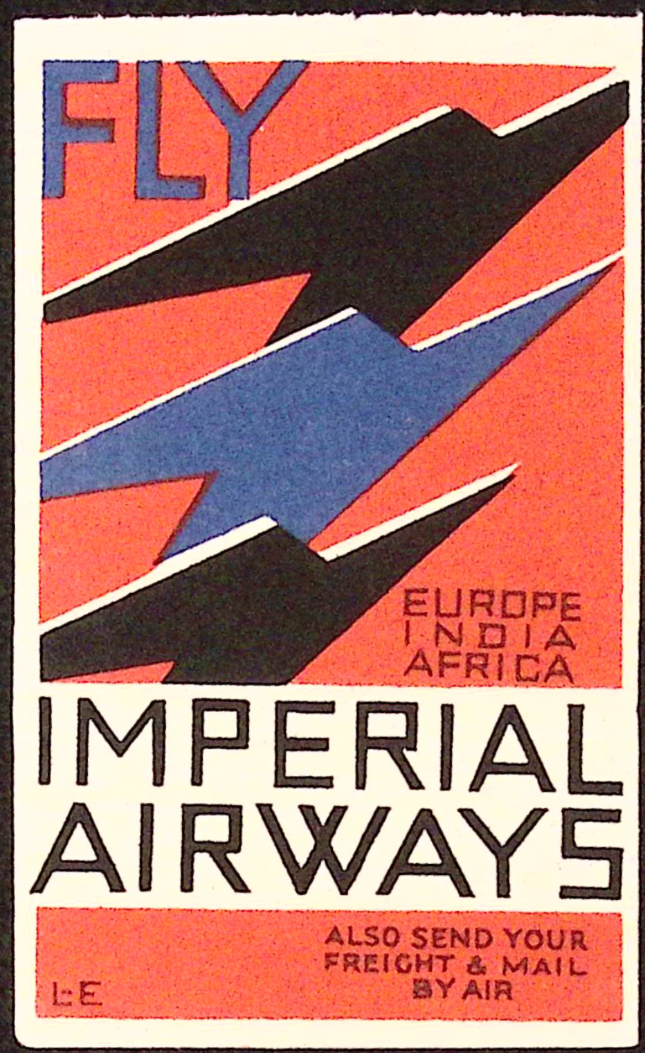 1938 Imperial Airways Great Britain Luggage Label Sticker Art Deco Poster Stamp