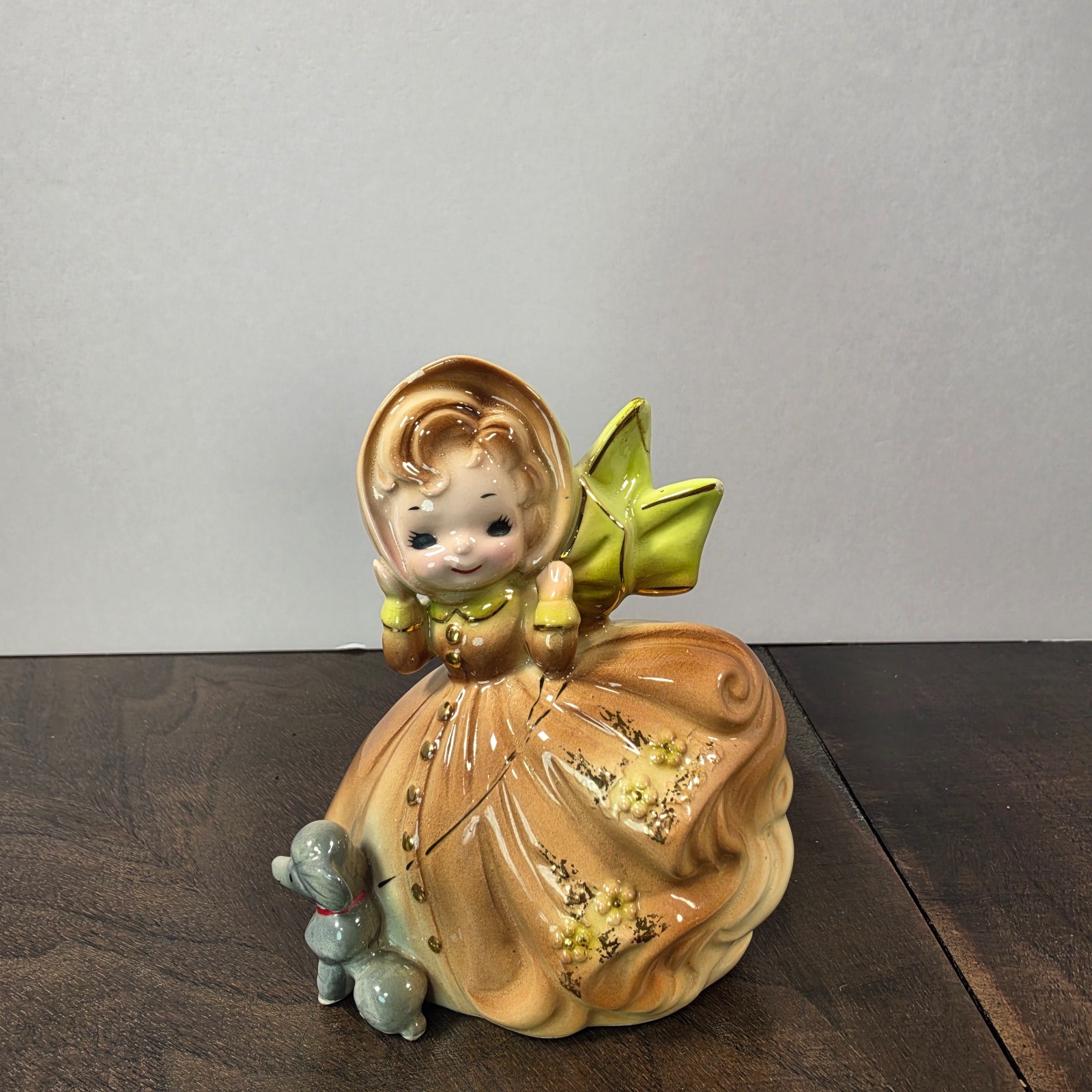 Vintage Josef Originals March Girl with Poodle Puppy Dog Ceramic Figurine