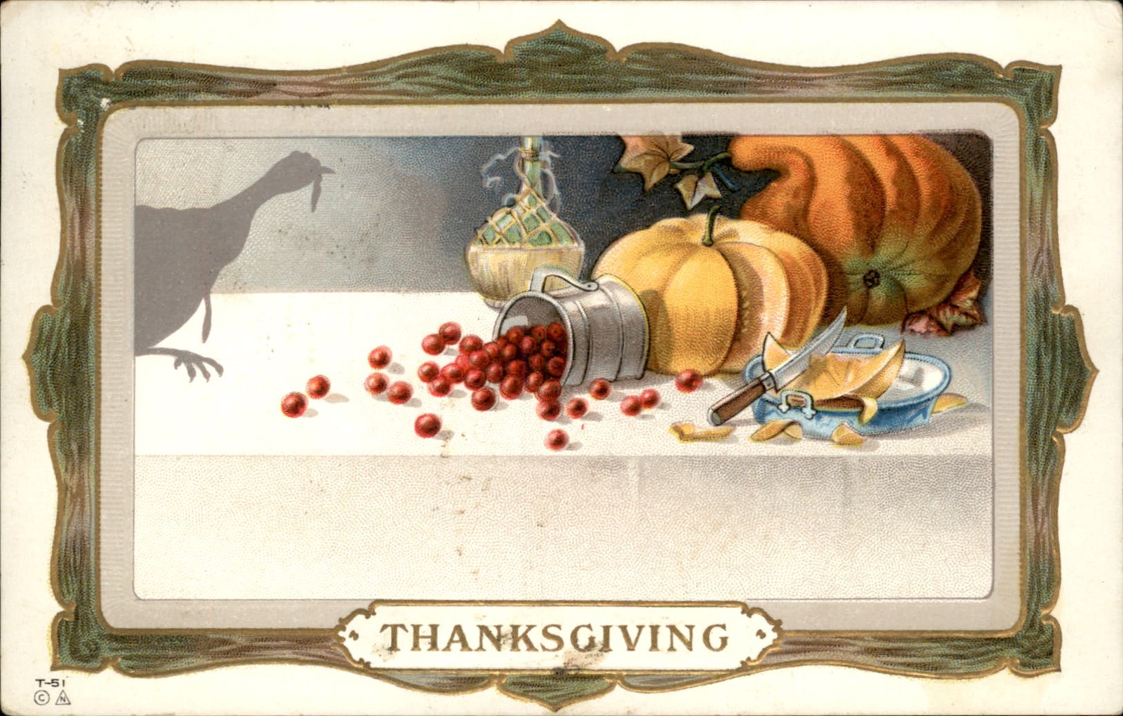 Thanksgiving Pumpkins and Cornucopia Harvest T-51 c1910s-20s Vintage Postcard