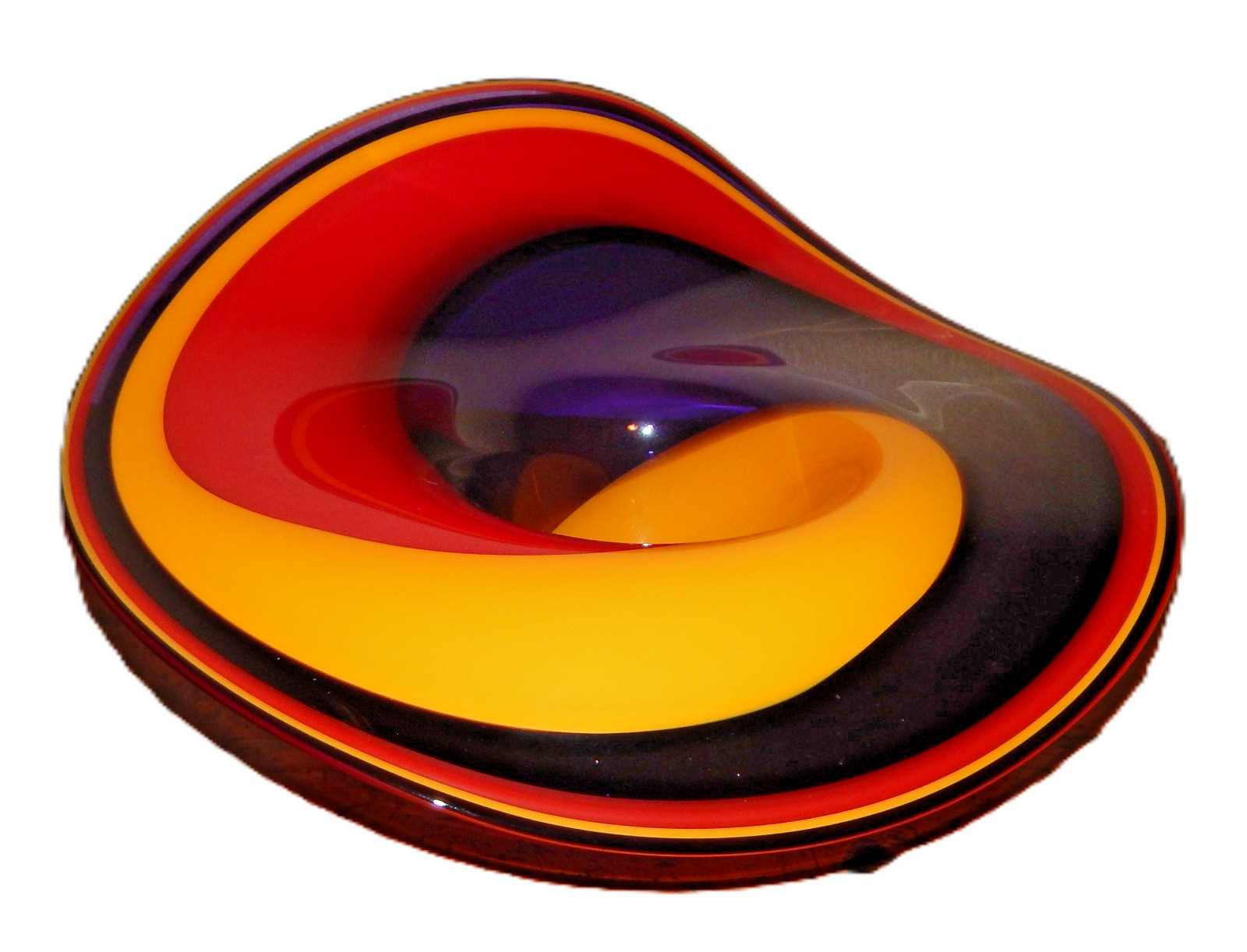 RARE Vintage Murano Style Blown Art Glass, Vivid Purple Red Yellow Swirl 17