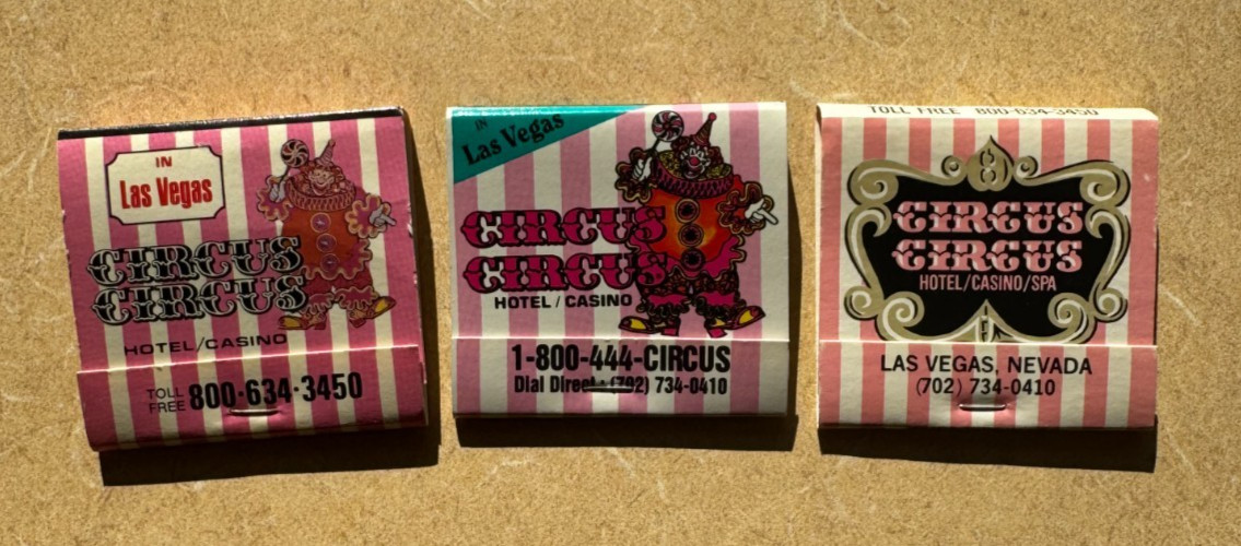 Circus Circus Trio, 30-Stick Matchbooks, PINK Striped Colors, Unused, . Circus Circus Trio, 30-Stick Matchbooks, PINK Striped Colors, Unused, .