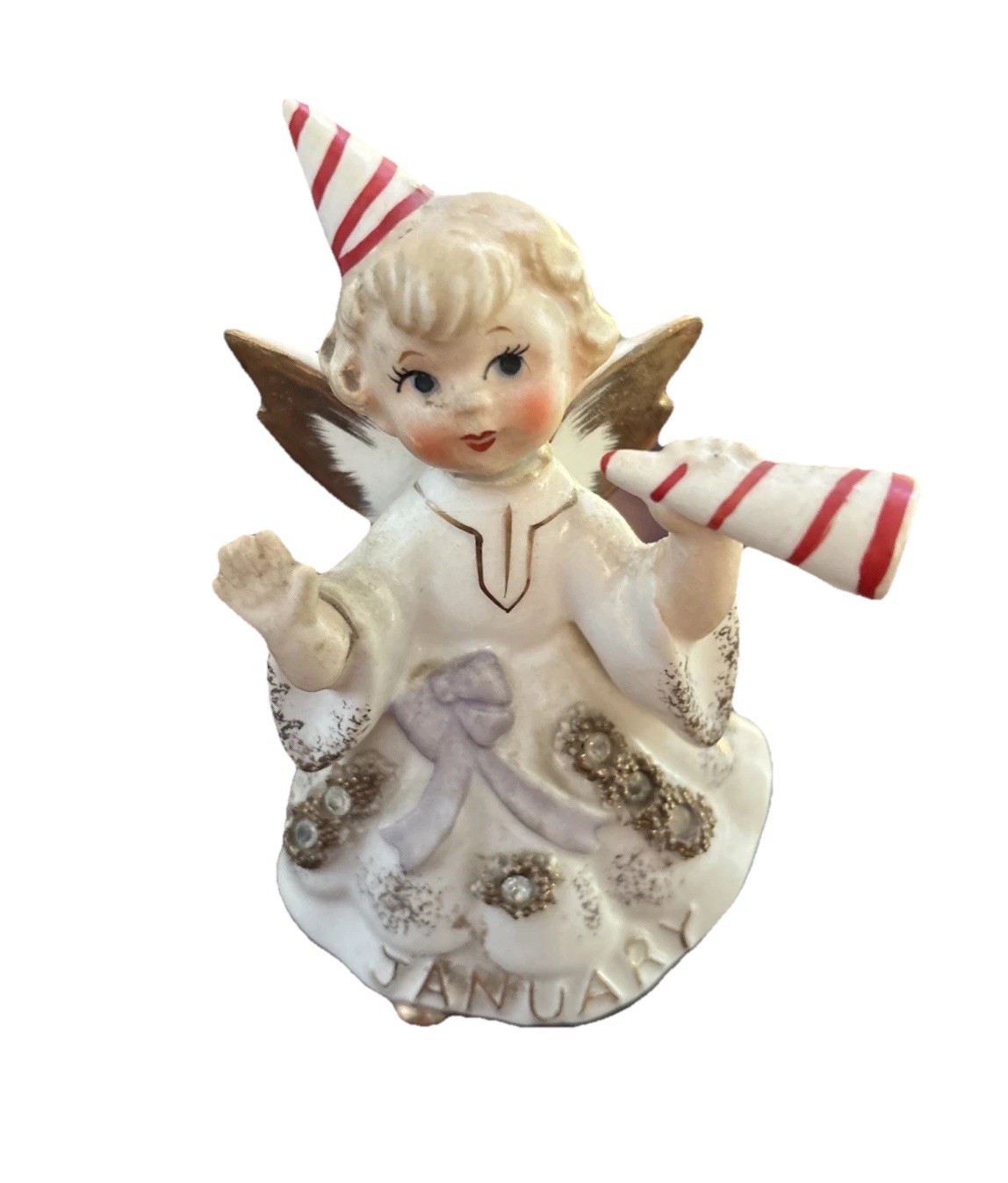 Vintage Lefton January Birthday Angel 1950’s 1987J Japan Party Horn 