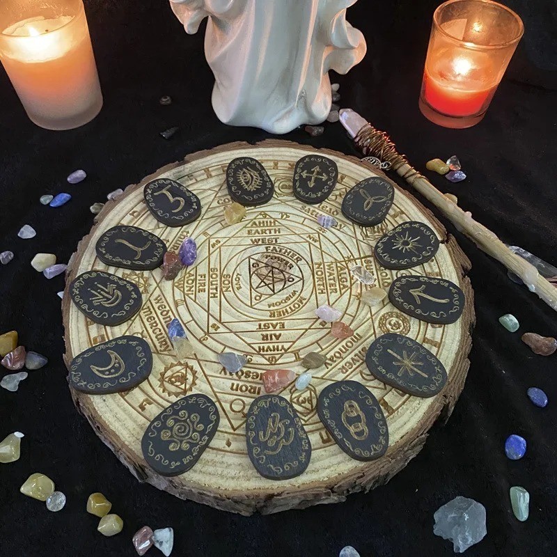 Wood Witches Rune Set 14 Pcs | Engraved Divination Symbols Stone Set Gift Wood Witches Rune Set 14 Pcs | Engraved Divination Symbols Stone Set Gift